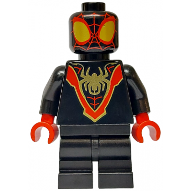 spider-man miles spin morales - black medium legs gold spider logo