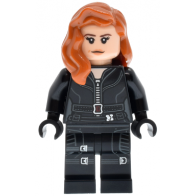 black widow - black jumpsuit dark orange mid-length hair printed legs black hands dark brown eyebrows