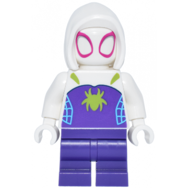 ghost-spider gwen stacy - dark purple medium legs white basic smooth hood lime spider logo