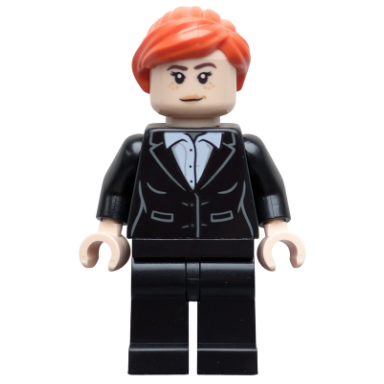pepper potts - black suit reddish orange ponytail