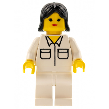 shirt with 2 pockets white legs black female hair