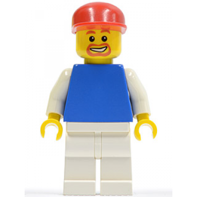 plain blue torso with white arms white legs red cap soccer fan