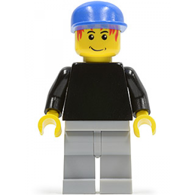 plain black torso with black arms light bluish gray legs blue cap soccer goalie