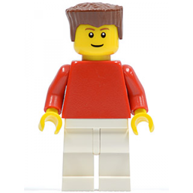 plain red torso with red arms white legs reddish brown flat top hair soccer player