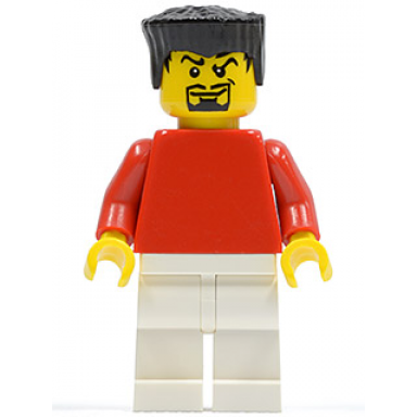 plain red torso with red arms white legs black flat top hair soccer player