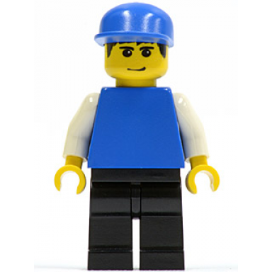 plain blue torso with white arms black legs blue cap soccer goalie