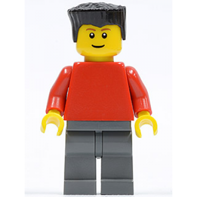 plain red torso with red arms dark bluish gray legs black flat top hair soccer player