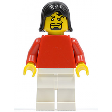 plain red torso with red arms white legs black female hair moustache soccer player