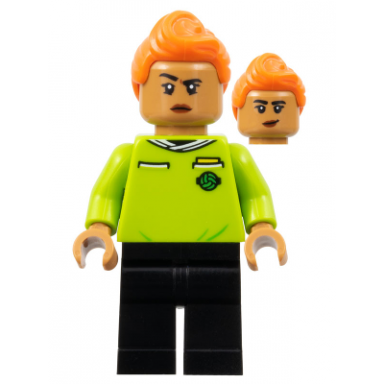 soccer referee - orange hair lime jersey black legs