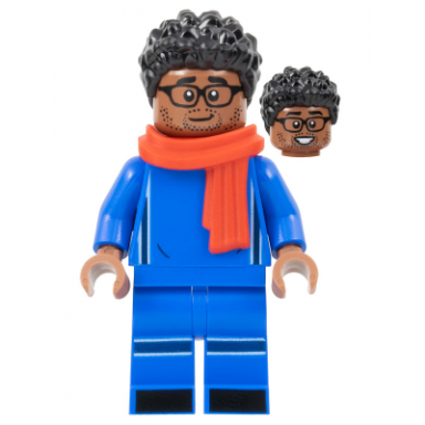 soccer spectator - blue soccer uniform red scarf black hair glasses