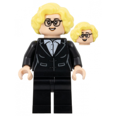 soccer coach - black suit glasses bright light yellow hair