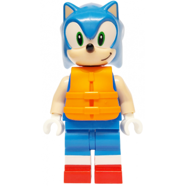 sonic the hedgehog - light nougat face and arms grin to left orange life jacket