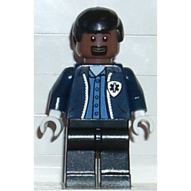 ambulance driver dark blue torso with emt star of life logo black legs black male hair