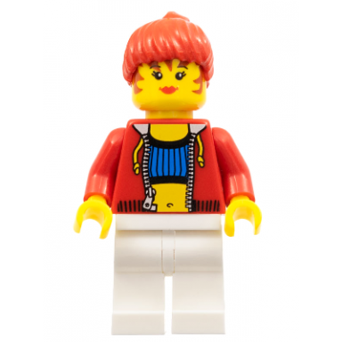 female with crop top and navel pattern - lego logo on back red hair