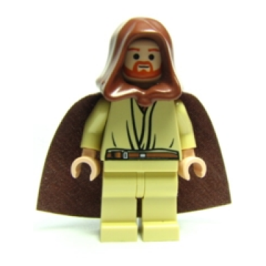 qui-gon jinn - light nougat head brown hood and cape