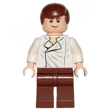 han solo - white shirt with wrinkles on front reddish brown legs lopsided grin