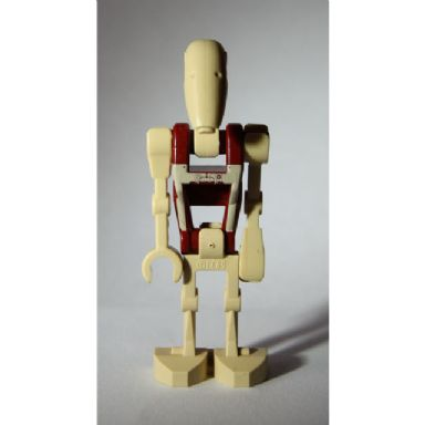 security battle droid - dark red torso with tan insignia and chest badge angled arm and straight arm