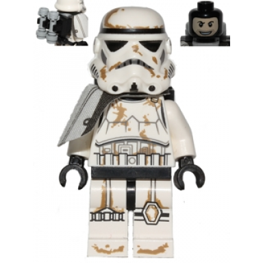 sandtrooper - white pauldron survival backpack dirt stains balaclava head print and helmet with dotted mouth pattern