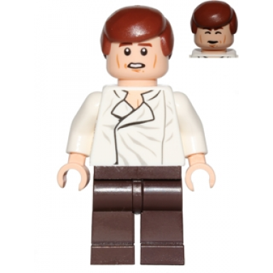 han solo - white shirt with wrinkles on front dark brown legs smooth hair