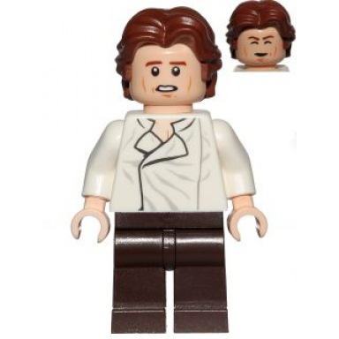 han solo - white shirt with wrinkles on front dark brown legs wavy hair