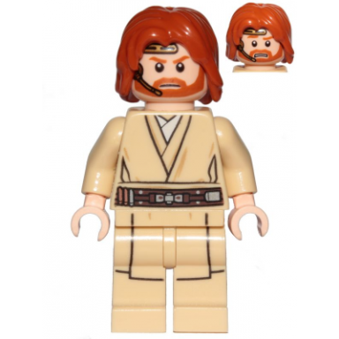 obi-wan kenobi mid-length tousled with center part hair and headset