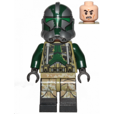 clone trooper commander gree 41st elite corps phase 2 - kashyyyk camouflage dark tan markings on legs scowl