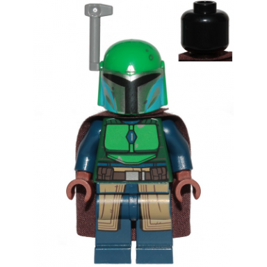 mandalorian tribe warrior - female dark brown cape green helmet with antenna rangefinder
