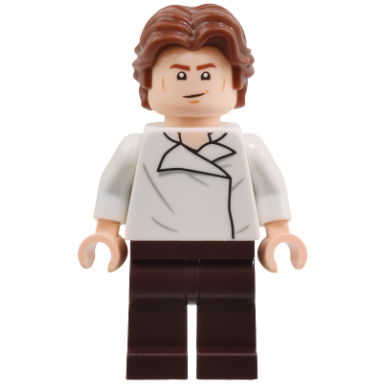 han solo - white shirt with wrinkles on front and back dark brown legs wavy hair