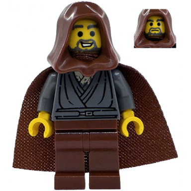 jedi bob - dark bluish gray tunic reddish brown hood and cape