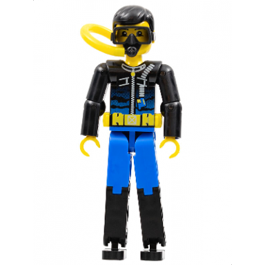 technic figure blue legs black top with zippered wetsuit for diver pattern - air tank hose and mask
