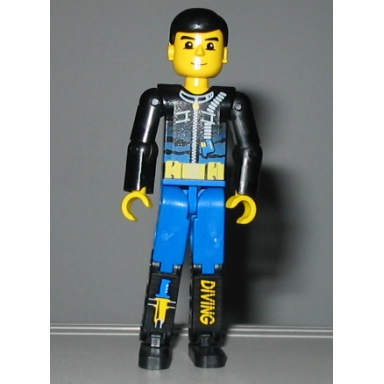 technic figure blue legs black top with zippered wetsuit for diver knife and diving pattern stickers
