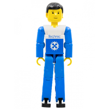 technic figure blue legs white top with blue technic logo blue arms