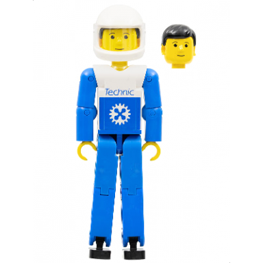 technic figure blue legs white top with blue technic logo blue arms white helmet