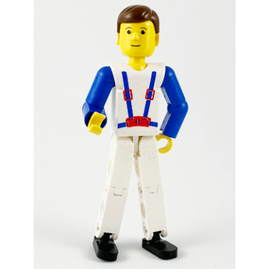 technic figure white legs white top with blue suspenders pattern blue arms