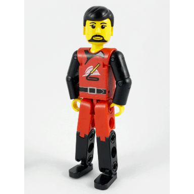 technic figure red black legs red top black hair fireman