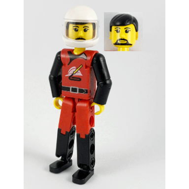technic figure red black legs red top black hair fireman white helmet