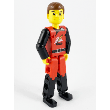 technic figure red black legs red top brown hair fireman