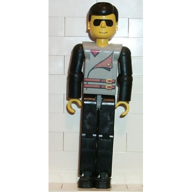 technic figure black legs light gray top with 2 brown belts black arms