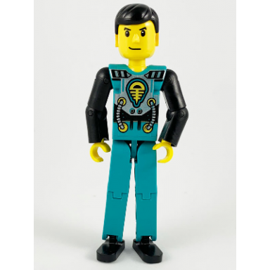 technic figure dark turquoise legs dark turquoise torso with yellow black silver pattern black arms