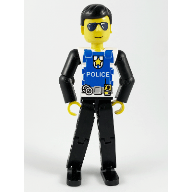 technic figure black legs white top with police logo black arms