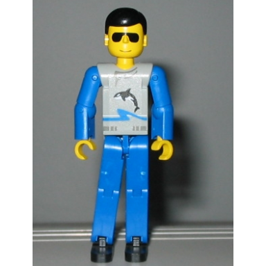 technic figure blue legs light gray top with orca pattern blue arms