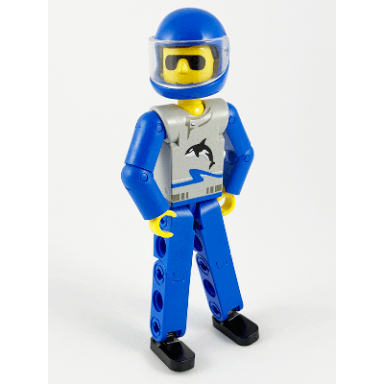technic figure blue legs light gray top with orca pattern blue arms blue helmet