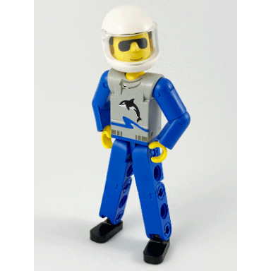 technic figure blue legs light gray top with orca pattern blue arms white helmet