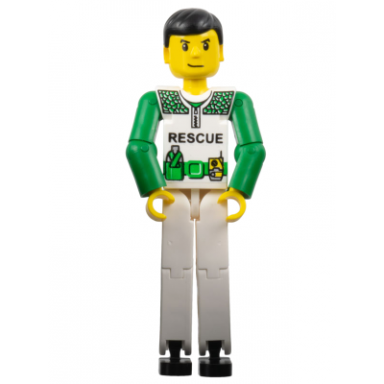 technic figure white legs white torso with black rescue and green belt green arms - without sticker