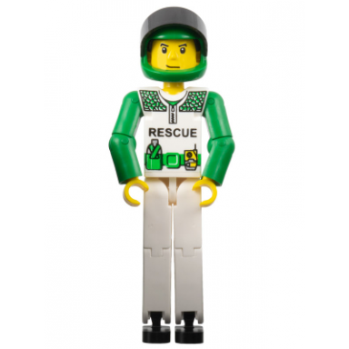 technic figure white legs white torso with black rescue and green belt green arms green helmet black visor - without sticker