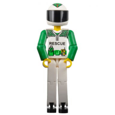 technic figure white legs white top with black rescue and green belt pattern green arms white helmet with green snake black visor - without sticker