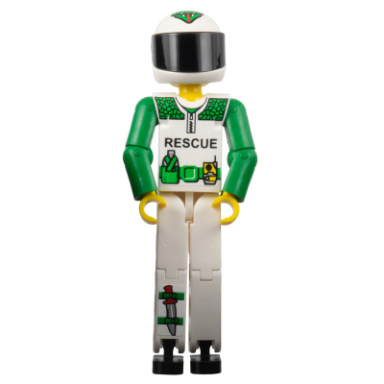 technic figure white legs white top with black rescue and green belt pattern green arms white helmet with green snake black visor - with sticker