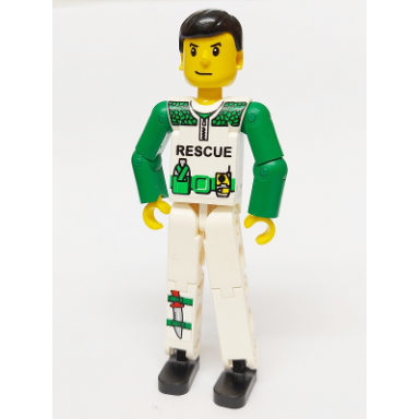 technic figure white legs white torso with black rescue and green belt green arms - with sticker