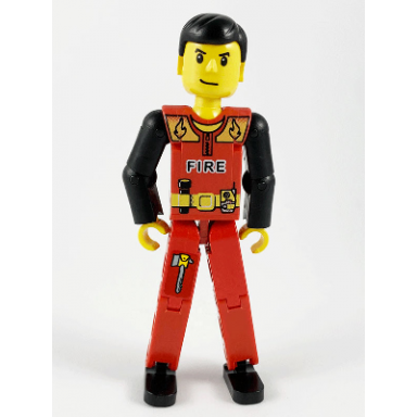 technic figure red legs red top with black fire black arms fireman - with sticker