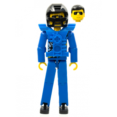 technic figure blue legs blue top with chest plate black hair black helmet - without stickers